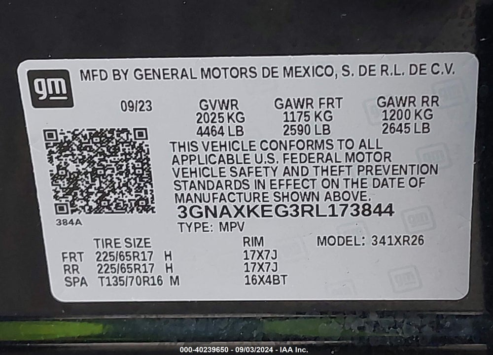 2024 CHEVROLET EQUINOX FWD LT VIN: 3GNAXKEG3RL173844