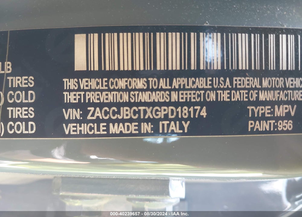 2016 JEEP RENEGADE VIN: ZACCJBCTXGPD18174