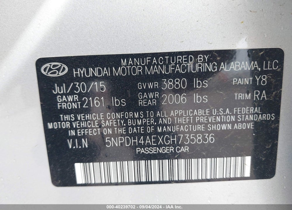 2016 HYUNDAI ELANTRA SE VIN: 5NPDH4AEXGH735836