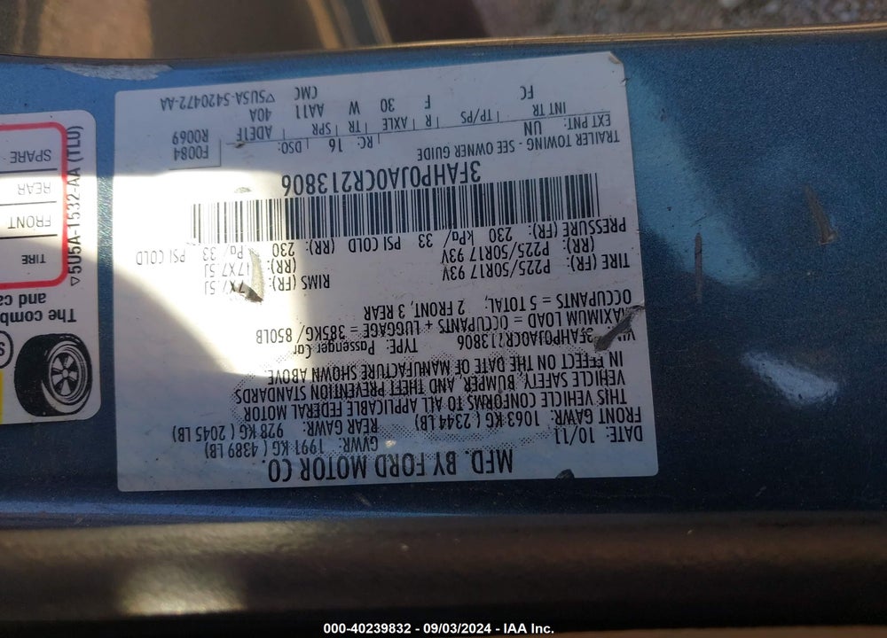 2012 FORD FUSION SEL VIN: 3FAHP0JA0CR213806