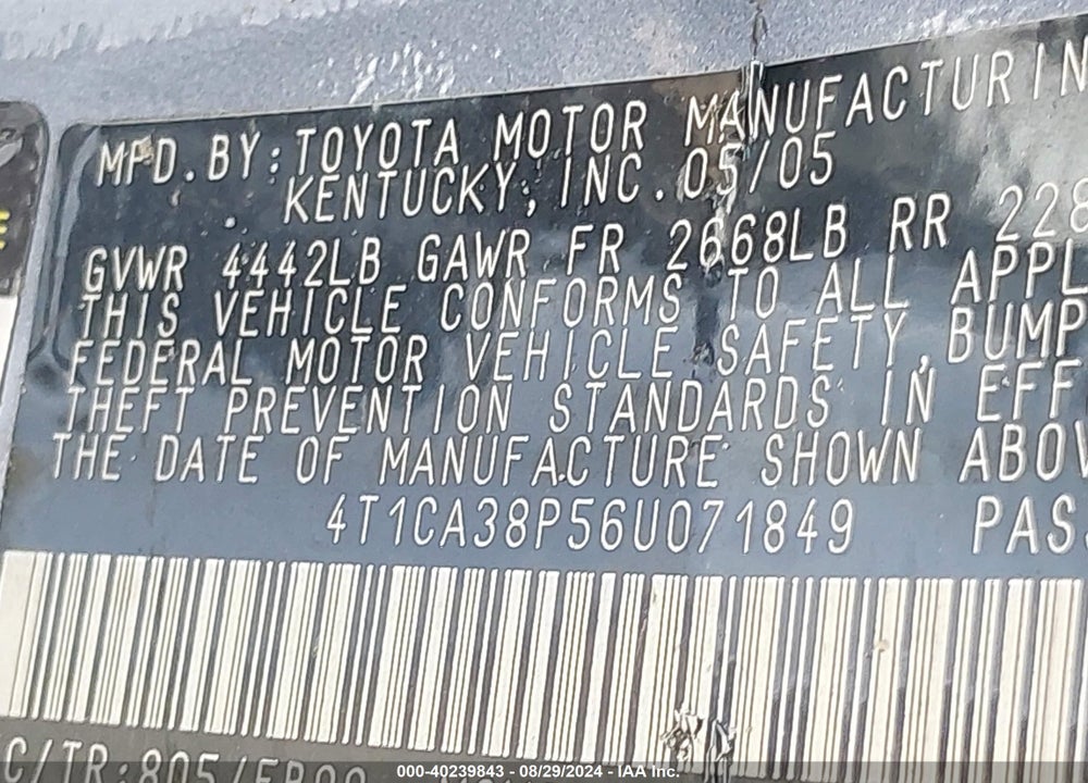 2006 TOYOTA CAMRY SOLARA SE V6 VIN: 4T1CA38P56U071849