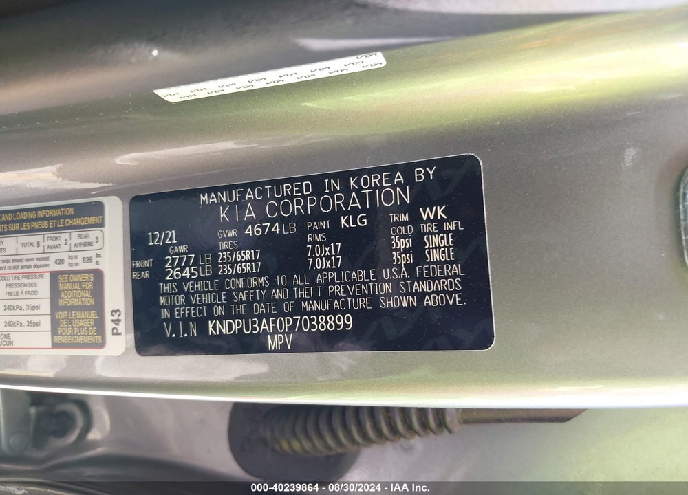 2023 KIA SPORTAGE VIN: KNDPU3AF0P7038899