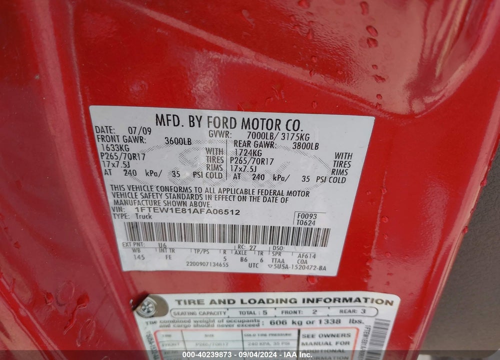 2010 FORD F-150 XL/XLT VIN: 1FTEW1E81AFA06512