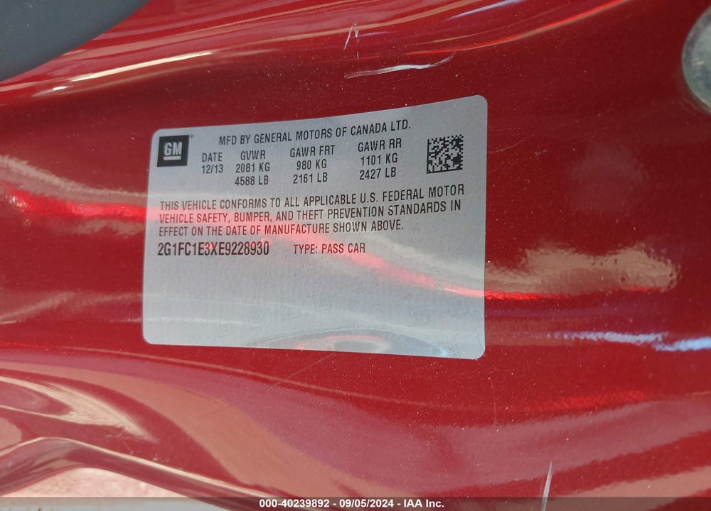 2014 CHEVROLET CAMARO 2LT VIN: 2G1FC1E3XE9228930