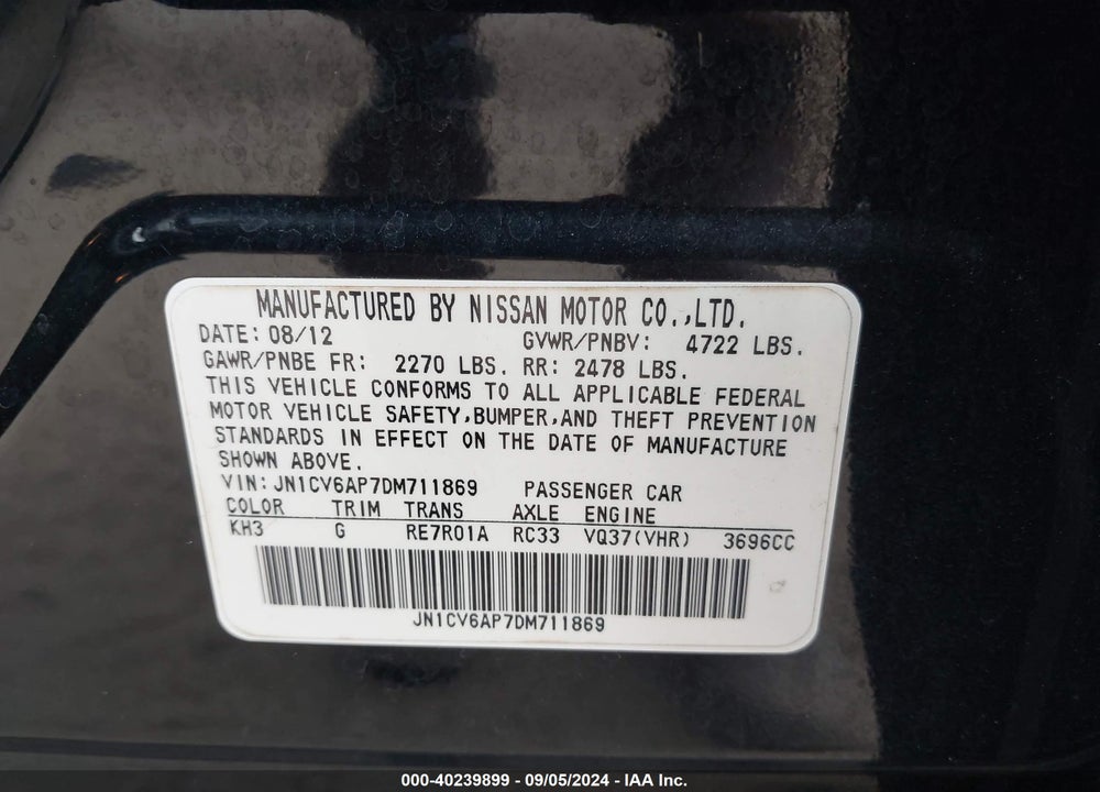 2013 INFINITI G37 JOURNEY VIN: JN1CV6AP7DM711869
