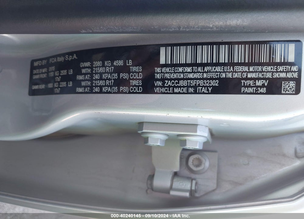 2015 JEEP RENEGADE LATITUDE VIN: ZACCJBBT5FPB32302
