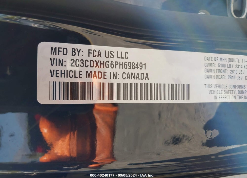 2023 DODGE CHARGER GT VIN: 2C3CDXHG6PH698491