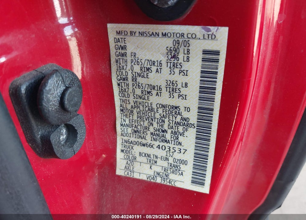 2006 NISSAN FRONTIER SE VIN: 1N6AD06W66C403537