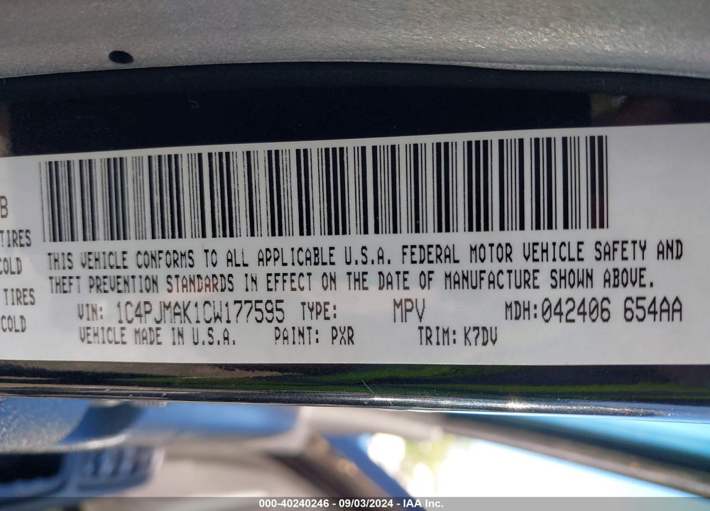 2012 JEEP LIBERTY SPORT VIN: 1C4PJMAK1CW177595