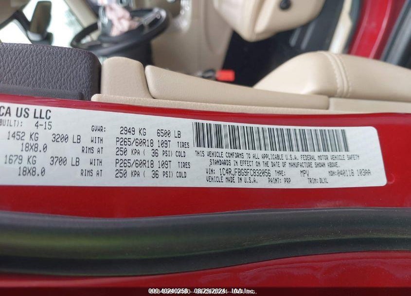 2015 JEEP GRAND CHEROKEE VIN: 1C4RJFBG9FC832056
