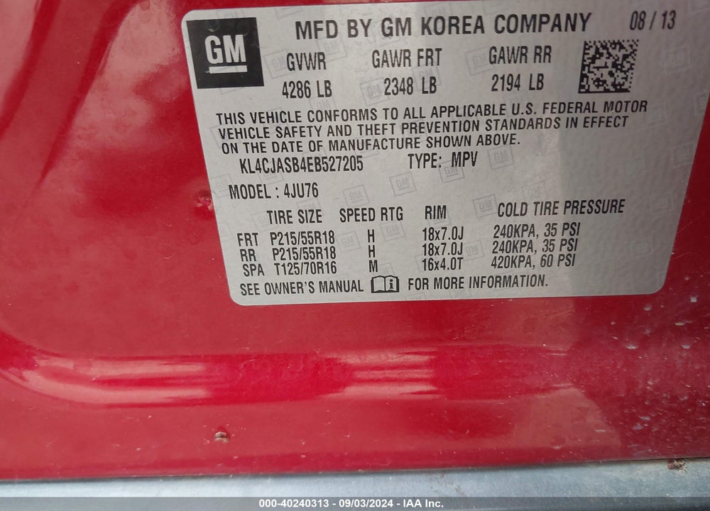 2014 BUICK ENCORE VIN: KL4CJASB4EB527205