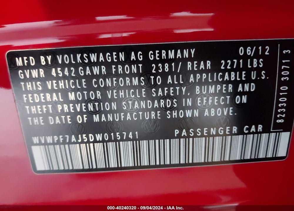 2013 VOLKSWAGEN GOLF R 4-DOOR VIN: WVWPF7AJ5DW015741