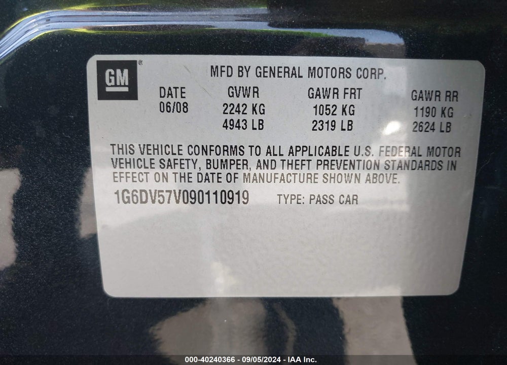 2009 CADILLAC CTS STANDARD VIN: 1G6DV57V090110919
