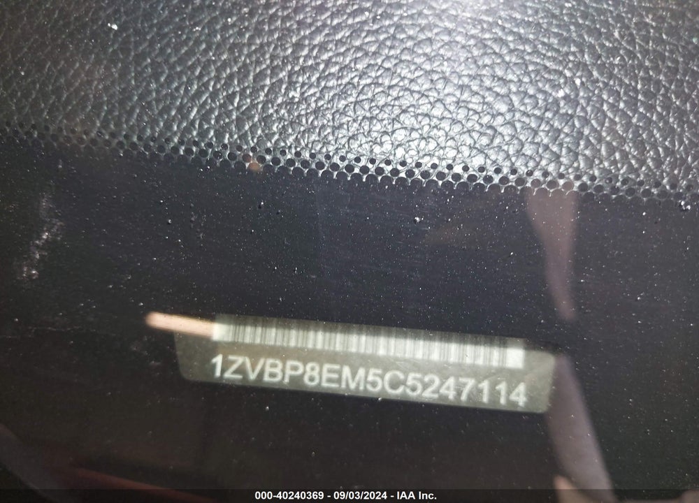 2012 FORD MUSTANG V6 VIN: 1ZVBP8EM5C5247114