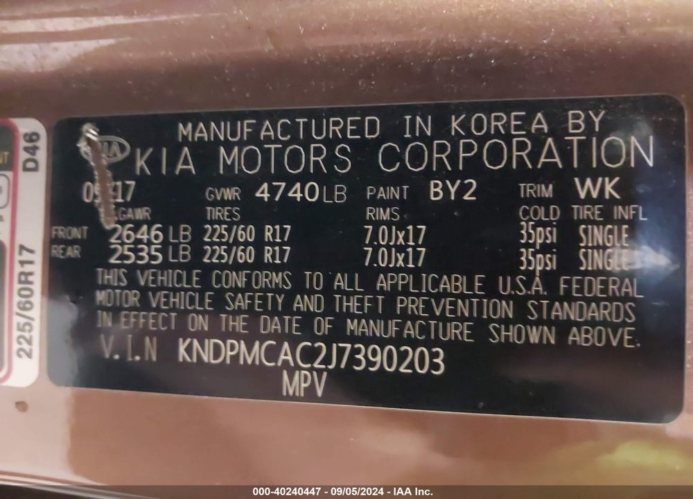 2018 KIA SPORTAGE LX VIN: KNDPMCAC2J7390203
