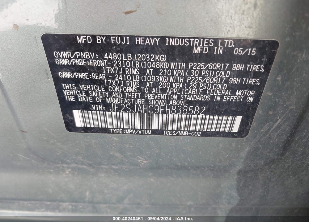 2015 SUBARU FORESTER 2.5I LIMITED VIN: JF2SJAHC9FH838582