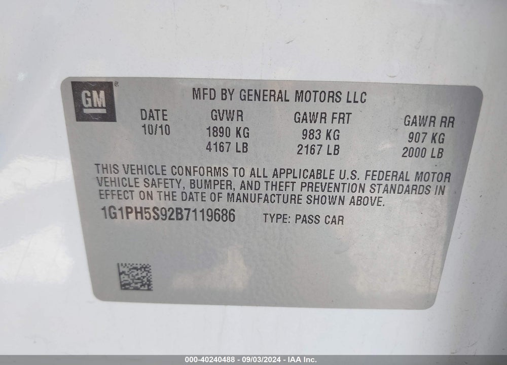 2011 CHEVROLET CRUZE LTZ VIN: 1G1PH5S92B7119686