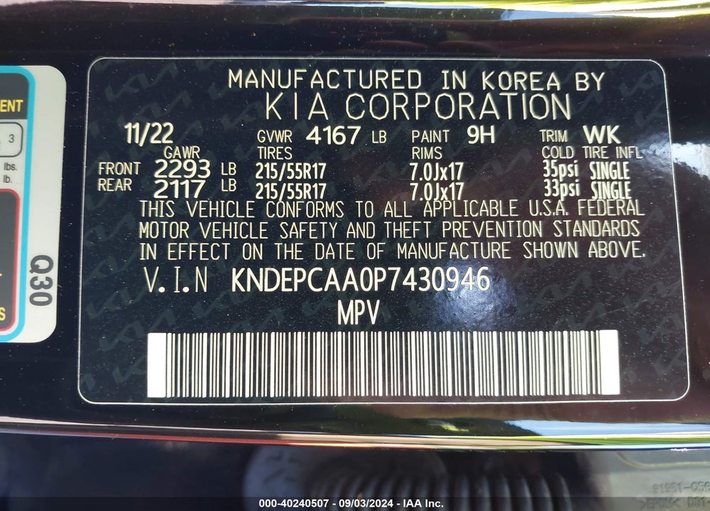 2023 KIA SELTOS LX VIN: KNDEPCAA0P7430946