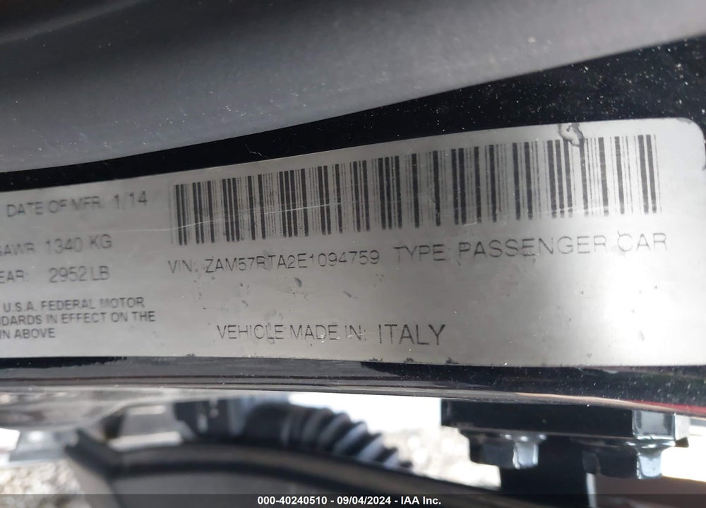 2014 MASERATI GHIBLI S Q4 VIN: ZAM57RTA2E1094759