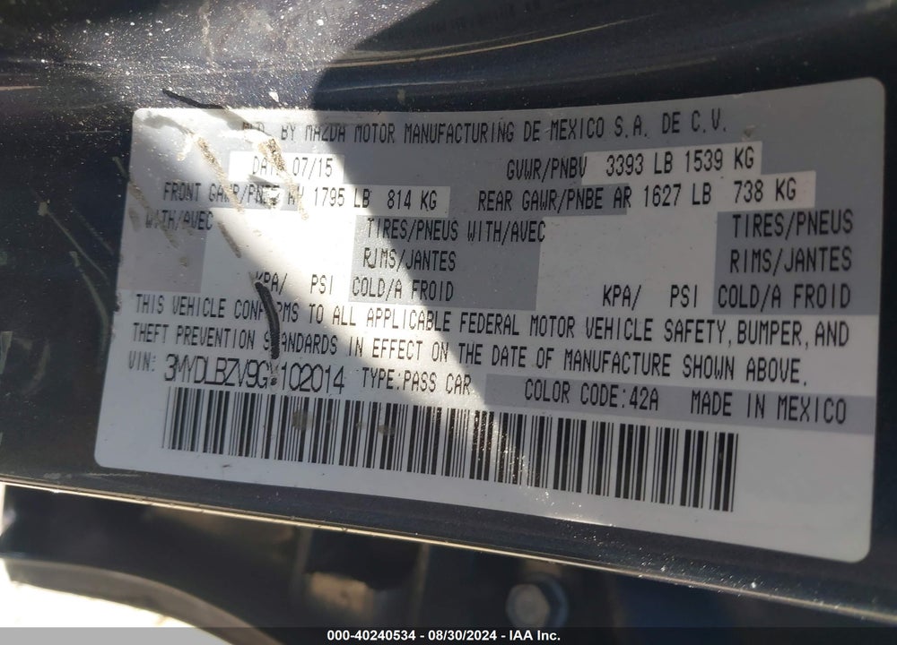 2016 SCION IA VIN: 3MYDLBZV9GY102014