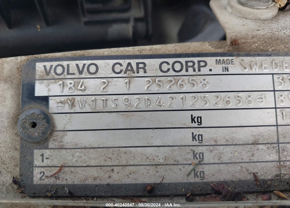 2002 VOLVO S80 2.9 VIN: YV1TS92D421252658