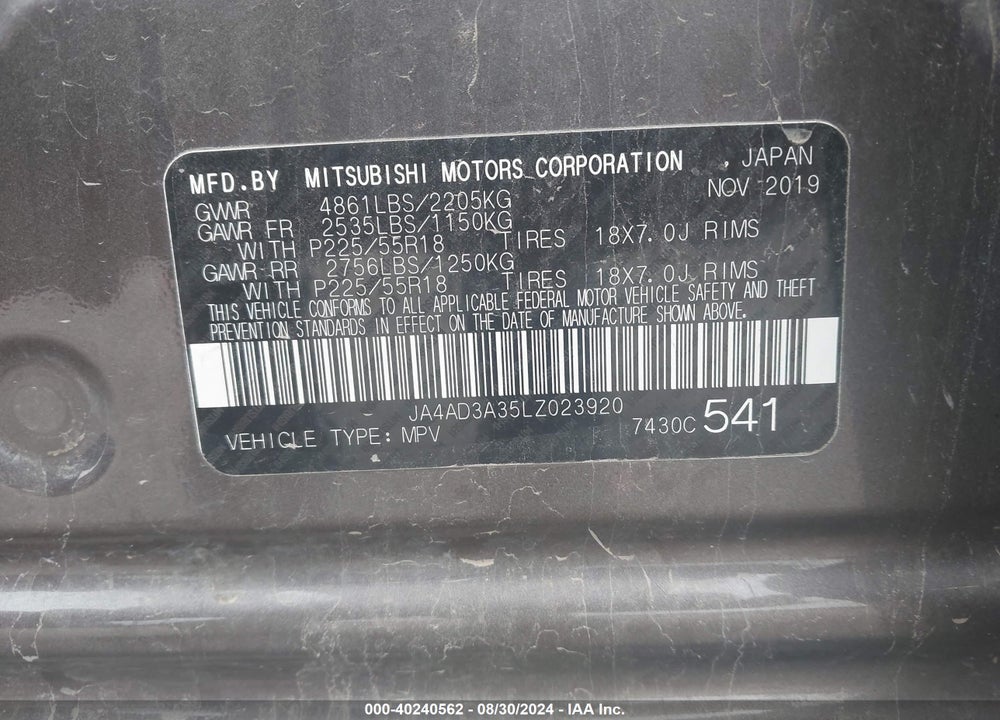 2020 MITSUBISHI OUTLANDER SE 2.4 VIN: JA4AD3A35LZ023920