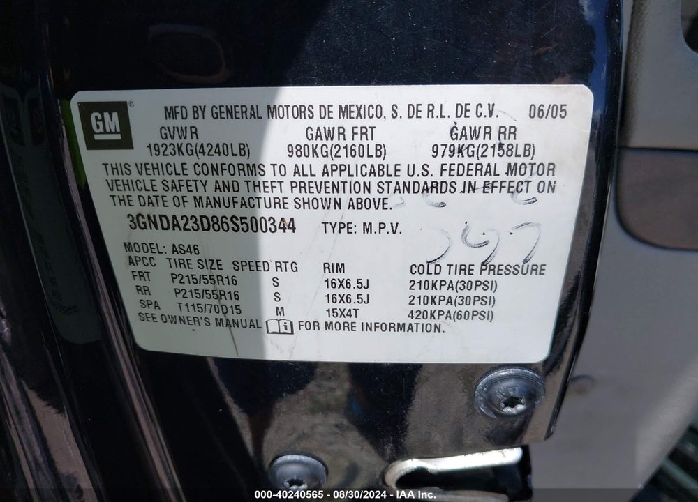 2006 CHEVROLET HHR LT VIN: 3GNDA23D86S500344