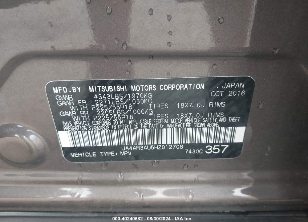 2017 MITSUBISHI OUTLANDER SPORT 2.0 ES VIN: JA4AR3AU5HZ012708