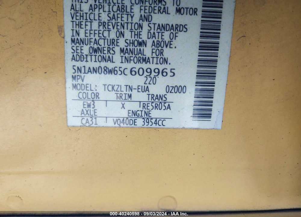 2005 NISSAN XTERRA SE VIN: 5N1AN08W65C609965