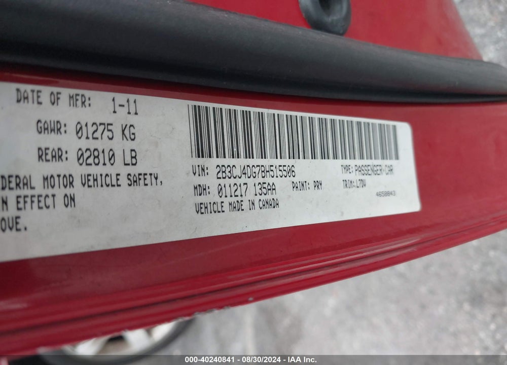 2011 DODGE CHALLENGER VIN: 2B3CJ4DG7BH515506