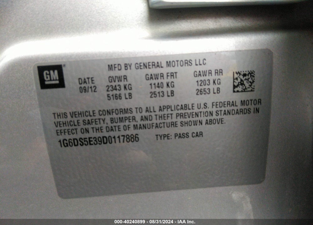 2013 CADILLAC CTS PREMIUM VIN: 1G6DS5E39D0117886