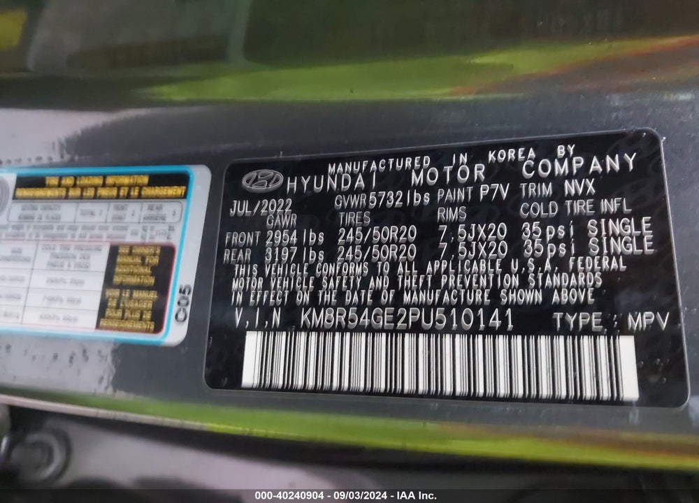 2023 HYUNDAI PALISADE LIMITED VIN: KM8R54GE2PU510141