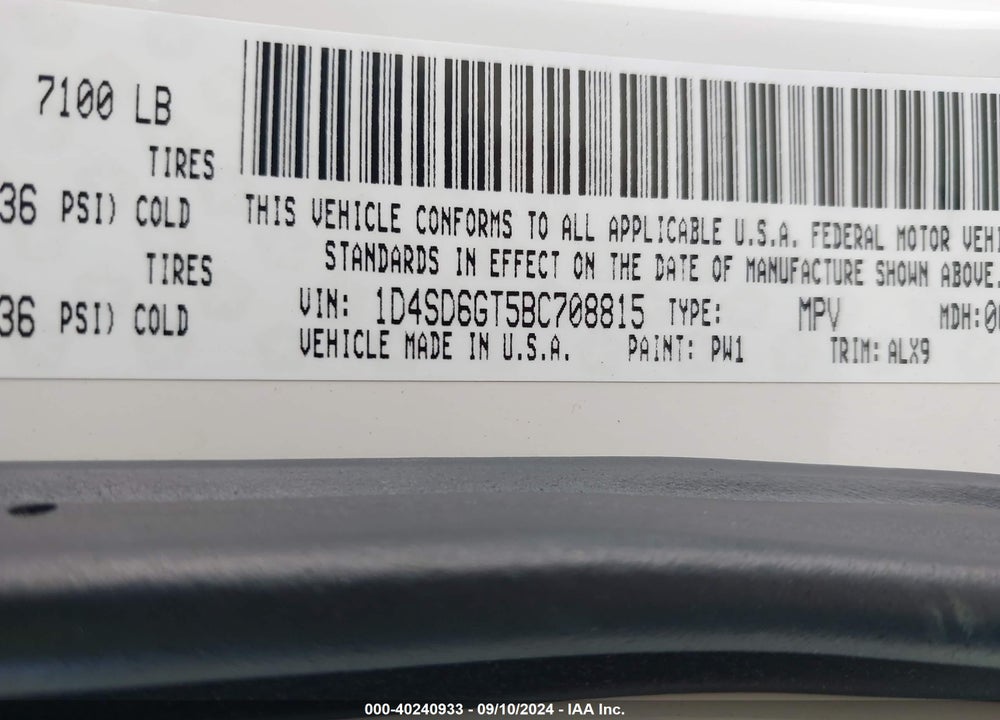 2011 DODGE DURANGO R/T VIN: 1D4SD6GT5BC708815