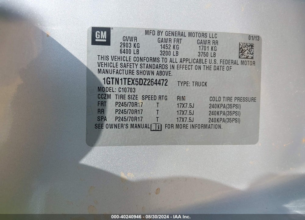 2013 GMC SIERRA 1500 WORK TRUCK VIN: 1GTN1TEX5DZ264472