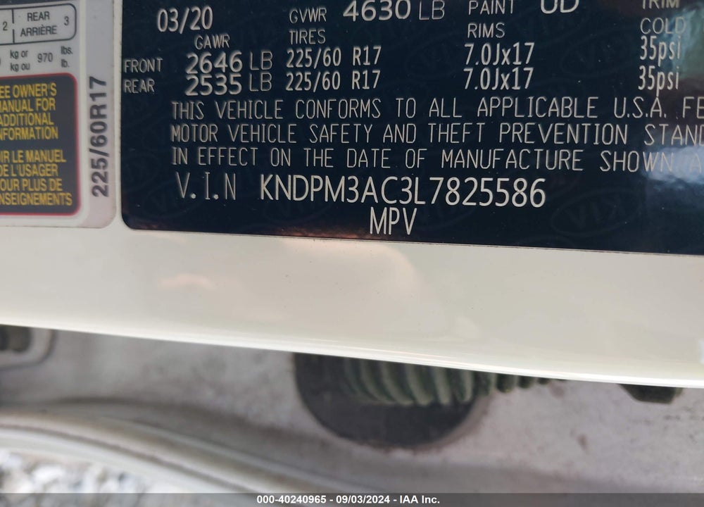 2020 KIA SPORTAGE LX VIN: KNDPM3AC3L7825586