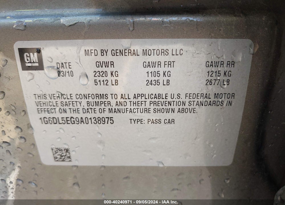 2010 CADILLAC CTS PERFORMANCE VIN: 1G6DL5EG9A0138975