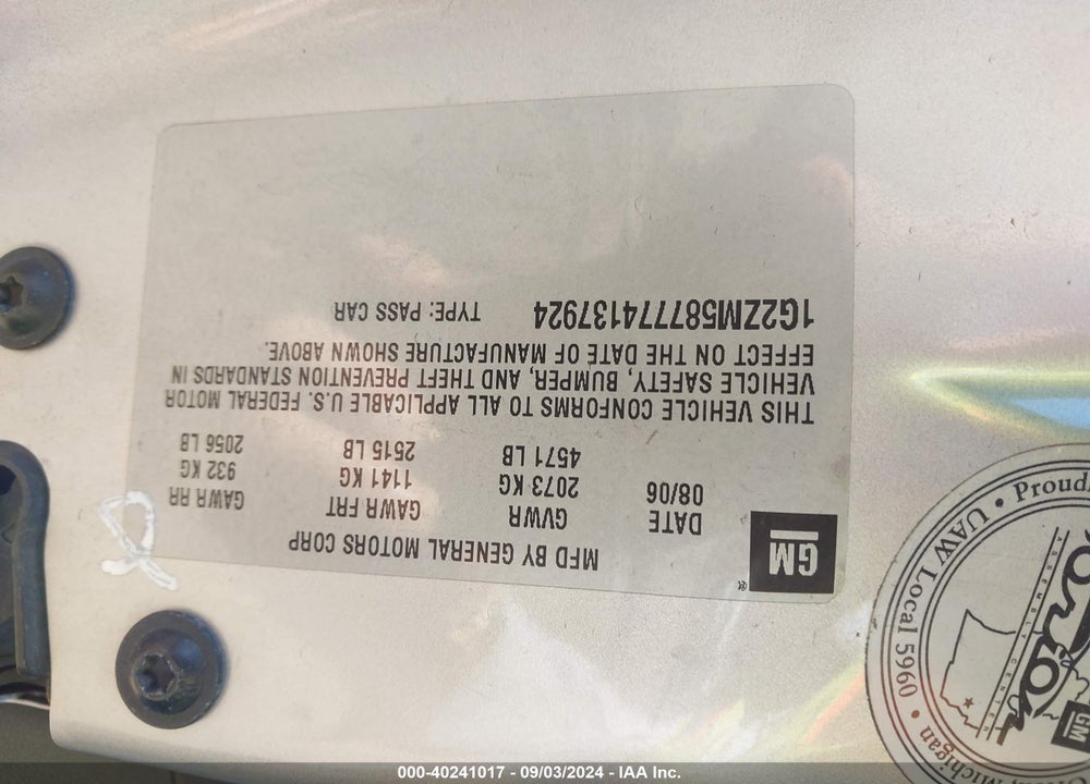2007 PONTIAC G6 VIN: 1G2ZM587774137924