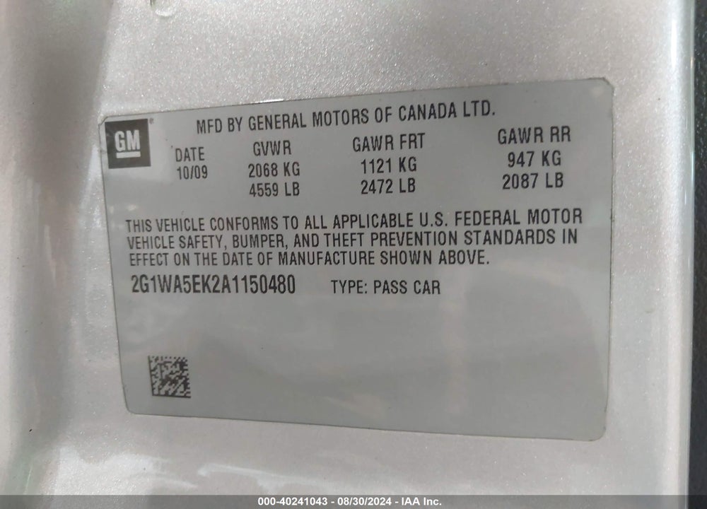 2010 CHEVROLET IMPALA LS VIN: 2G1WA5EK2A1150480