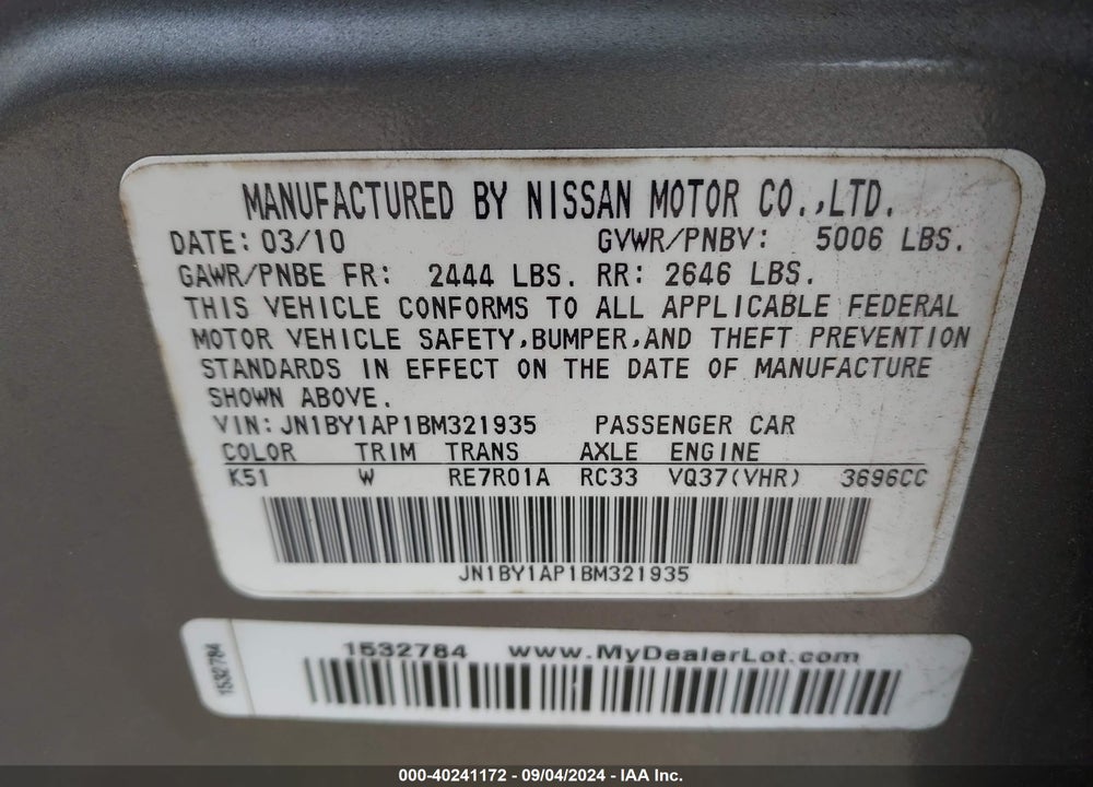 2011 INFINITI M37 VIN: JN1BY1AP1BM321935
