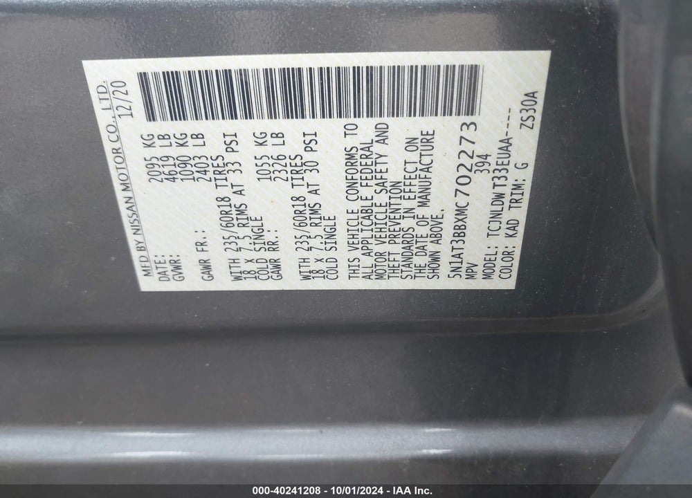 2021 NISSAN ROGUE SV INTELLIGENT AWD VIN: 5N1AT3BBXMC702273