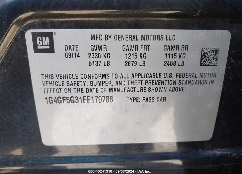 2015 BUICK LACROSSE PREMIUM II VIN: 1G4GF5G31FF179788