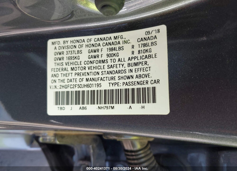 2018 HONDA CIVIC LX VIN: 2HGFC2F50JH601195