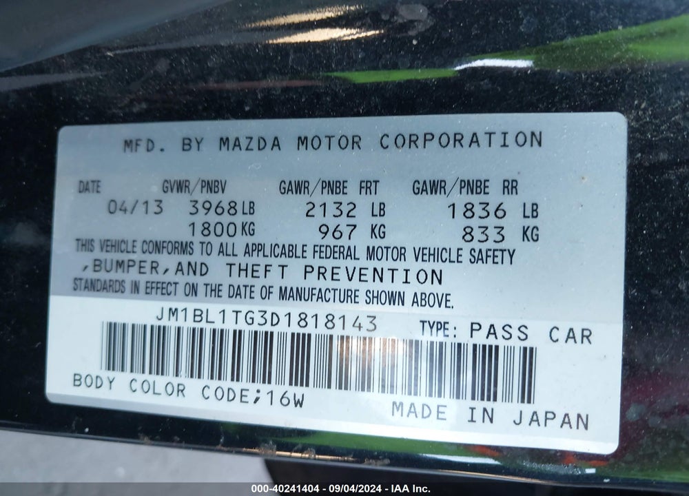 2013 MAZDA 3 I SV VIN: JM1BL1TG3D1818143