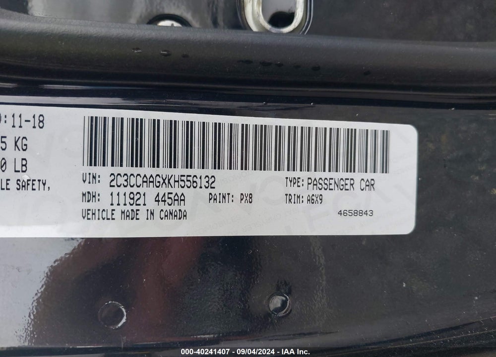 2019 CHRYSLER 300 TOURING L VIN: 2C3CCAAGXKH556132