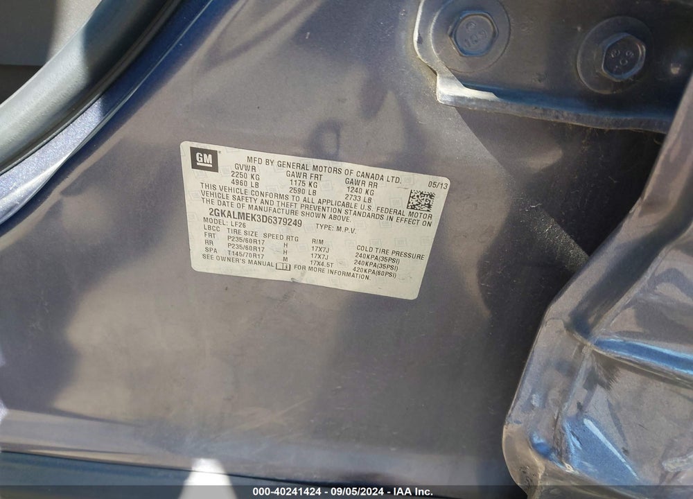 2013 GMC TERRAIN SLE-1 VIN: 2GKALMEK3D6379249