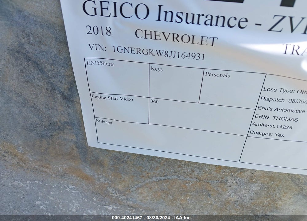 2018 CHEVROLET TRAVERSE 1LT VIN: 1GNERGKW8JJ164931