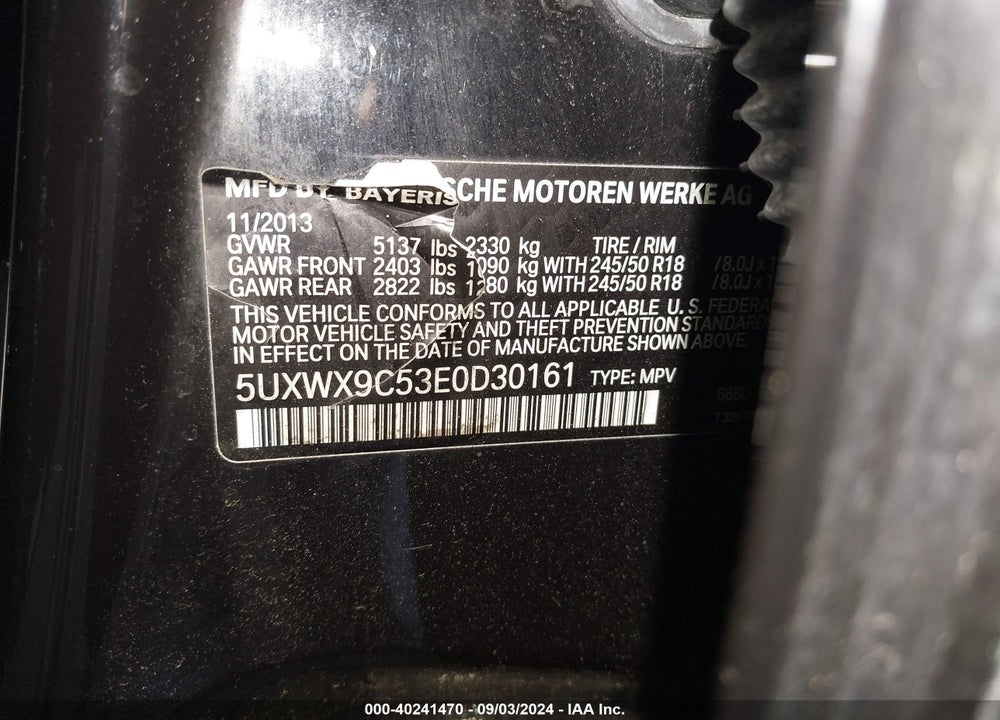 2014 BMW X3 XDRIVE28I VIN: 5UXWX9C53E0D30161