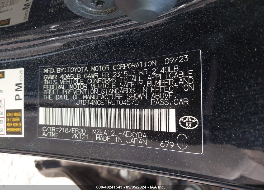 2024 TOYOTA COROLLA XSE VIN: JTDT4MCE1RJ104570