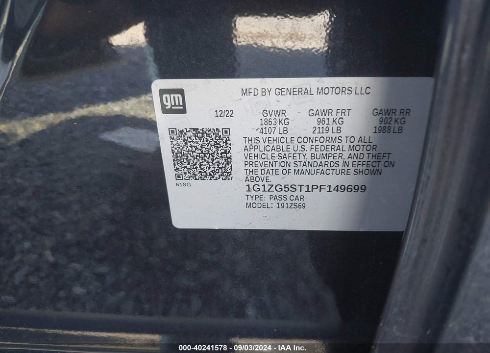 2023 CHEVROLET MALIBU FWD RS VIN: 1G1ZG5ST1PF149699
