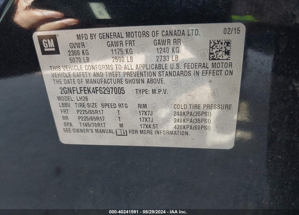2015 CHEVROLET EQUINOX 1LT VIN: 2GNFLFEK4F6297005